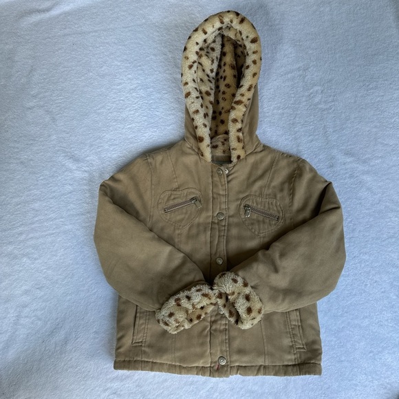 Kids Tan Hooded Jacket with Faux Fur by [Brand] - Picture 3 of 8